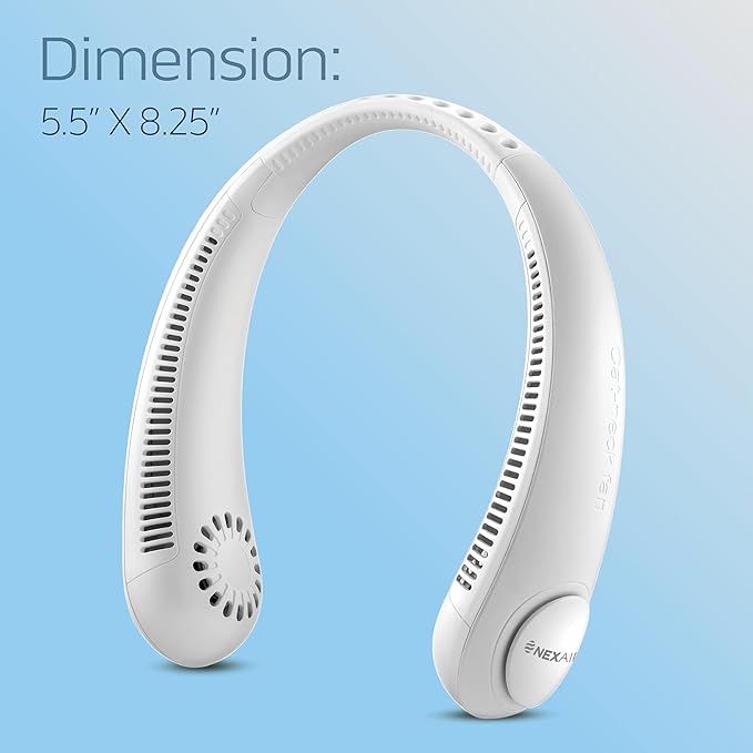 NEXAIR Portable Neck Fan Hands Free Cooling Lightweight Bladeless Neck Fan, 3 Speeds, 2400mAh Battery, 5H Runtime White