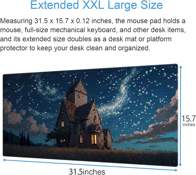 Starry Night Desk Mat, Abstract Swirl Large Mouse Pad 31.5x15.7 in