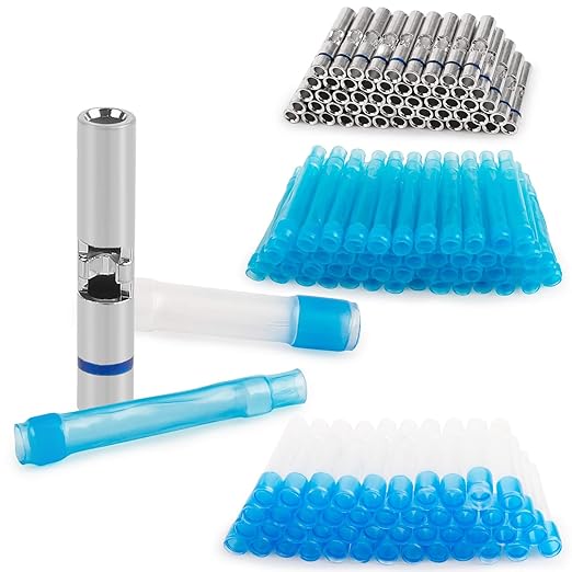 JRready 50Sets D-436 Series Heat Shrink Butt Splice Connector 20-16 AWG(D-436-37 M81824/1-2 Equivalent) IP68 Waterproof Blue Environmental Butt Splice with PVDF/PE Tubes ST6385-16-50 Wire Connectors