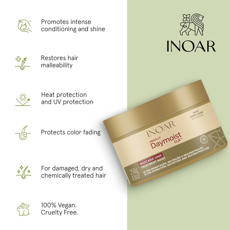 INOAR DayMoist Ultra Moisturizing Hair Mask with Beet Extract for Intense Conditioning & Shine, 8.8 Fl Oz