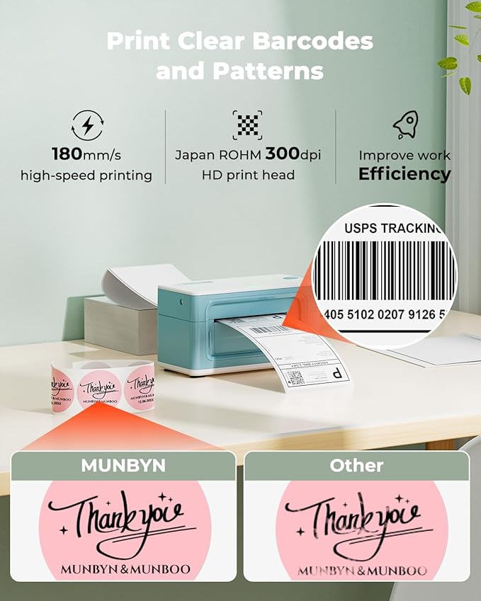 MUNBYN Bluetooth Thermal Label Printer 941BP, Wireless 300DPI 4x6 Shipping Label Printer for Small Business Compatible with Windows, Mac, iPhone, Android, PC, Amazon, Shopify, Etsy, USPS (Green)