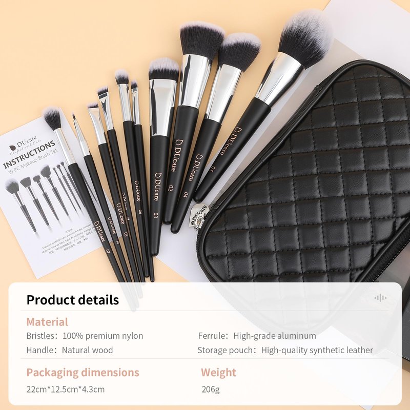 DUcare Travel Makeup Brushes with Bag 10Pcs Makeup Brush set Premium Synthetic Kabuki Foundation Blending Brush Face Powder Blush Concealers Eye Shadows