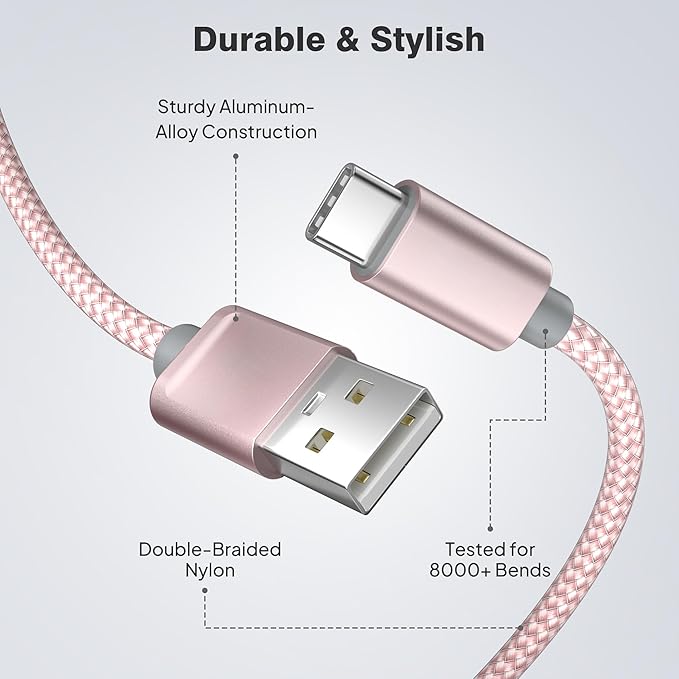 Elebase for iPhone 17 16 Pro Max Charging Cable 1.5/3.3/6.6FT 3Pack,USB A to Type C Car Charger Cord,USBC Power Cable for New Apple iPad 10 10th Mini 8 8th 7 7th Air 5 6 6th Airpods 4 4th Generation