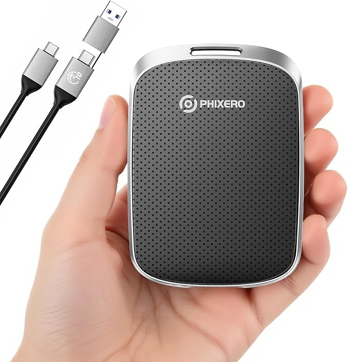PHIXERO Portable Extern SSD 2TB Up to 550MB/s, USB 3.2 Gen 2 USB C to C&A for Smartphone/Tablet/PC/Laptop/Camera (Black)