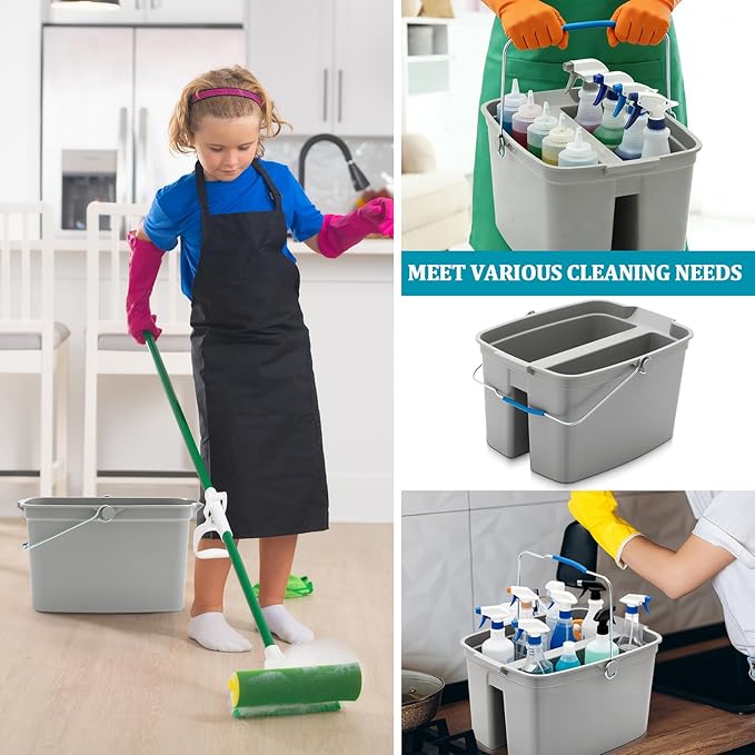 Sawysine 2 Pack 23 Qt Double Layer Large Plastic Cleaning Bucket, 18.1 Inch Cleaning Caddy Organizer with Handles Compatible with Flat Head Sponge Mops, Suitable for Household Storage Kitchen Bathroom