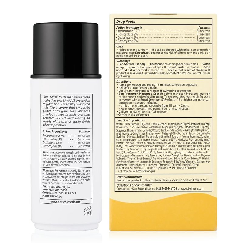 Belif Milky Niacinamide Sunscreen SPF 40 - Lightweight Invisible Sun Serum with 7 Types of Hyaluronic Acid | Hydrating Makeup Primer (1.69 fl. oz)