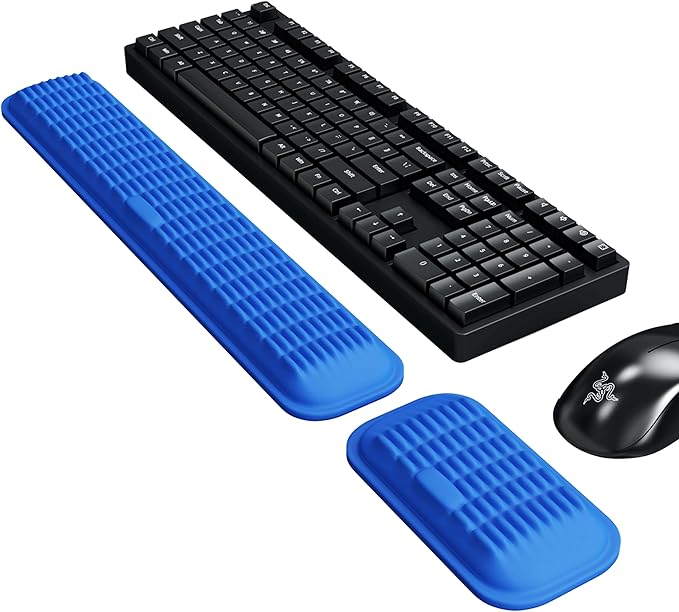 MEKASS Ergonomic Wrist Rest for Keyboard and Mouse, Soft Memory Foam Keyboard Wrist Rest Set with Non-Slip Silicone Base, Easy Typing, Pain Relief, Comfort for Office, Work, Gaming (Light Gray)