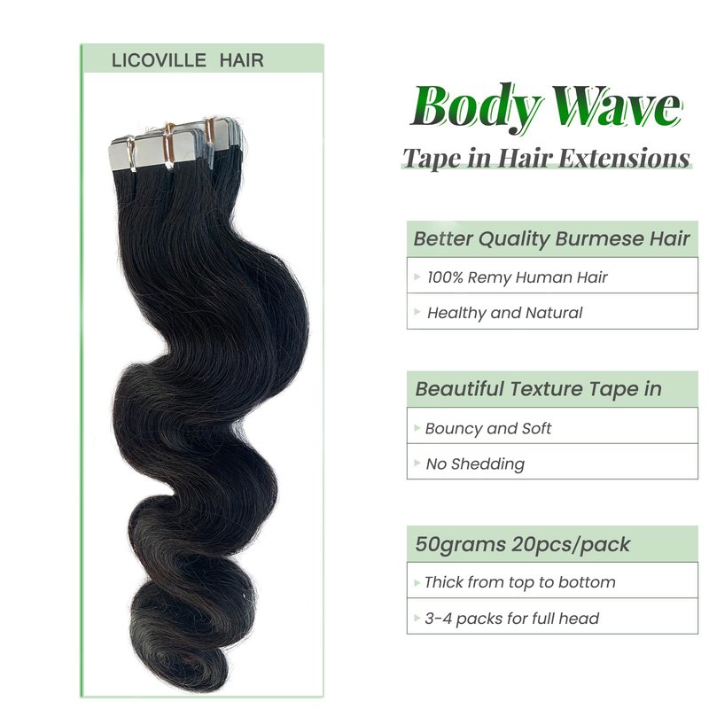 Wavy Tape in Hair Extensions Human Hair Short Black Body Wave Tape in Extension 50g 20pcs Double Sided Natural Tape ins for Black Women Body Wave Hair Extensions Real Human Hair 14 Inch
