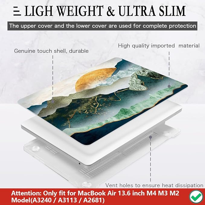 CISSOOK Case for MacBook Air 13.6 inch 2026 2025 2024 2022 Release A3449 A3240 A3113 A2681, Plastic Sunshine Mountain Scenery Cover for MacBook Air 13 M5 M4 M3 M2 Case with Keyboard Cover