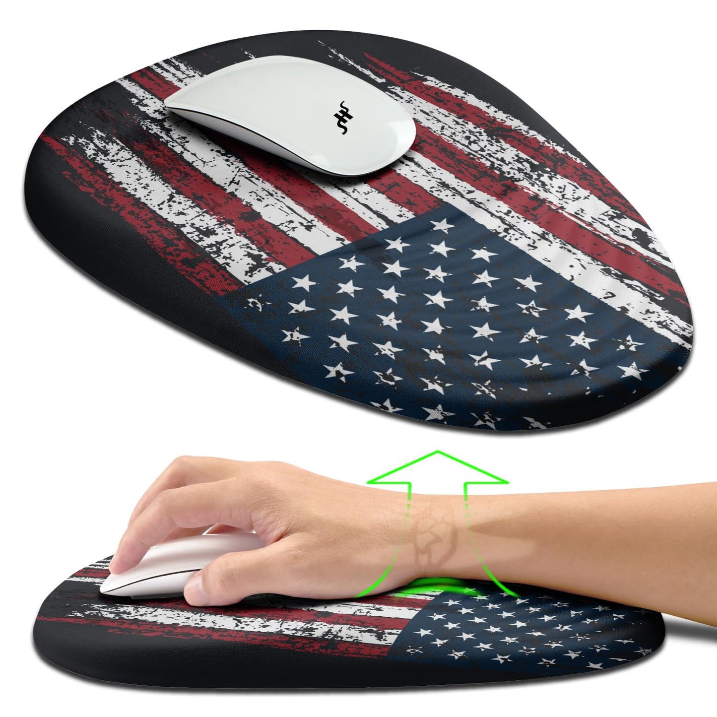 Hokafenle Ergonomic Mouse Pad Wrist Support, Terraced Slope Carpal Tunnel Wrist Pad for Mouse with Unibody Memory Foam, Wrist Rest Pain Relief Mousepad (US Flag, 11.8x7.9 in)