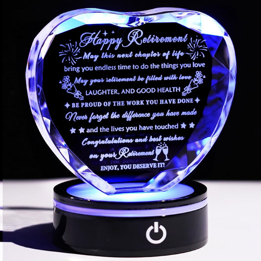YWHL Crystal Heart Keepsake - LED Base Retirement Gift for Men & Women | Perfect Farewell Plaque for Retirees