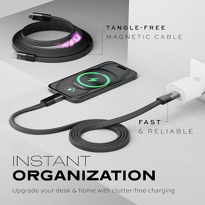 Statik MagStack Slim Pro - USB C to USB C Cable, Magnetic Anti Tangle Flat Type C Charger Fast Charging Cord, Magnetic Charging Cable, Compatible with iPhone, iPad & Android, 100W 3FT