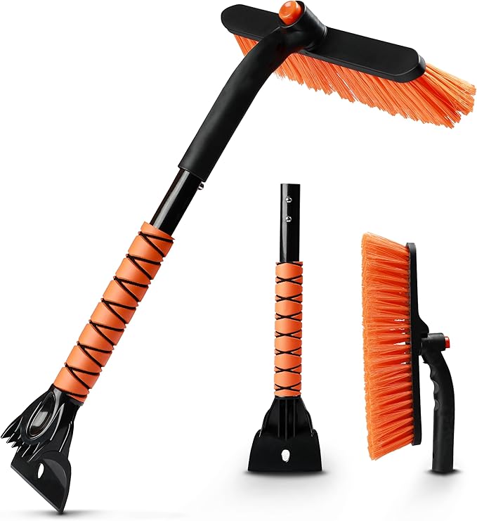 EcoNour 27" 3 in 1 Snow Brush with ice Scraper for car Windshield and Window | 360Â° Aluminum Rotatable Snow Brush for car | Winter Snow Removal Tools with Detachable Foam Grip | Winter Car Accessories