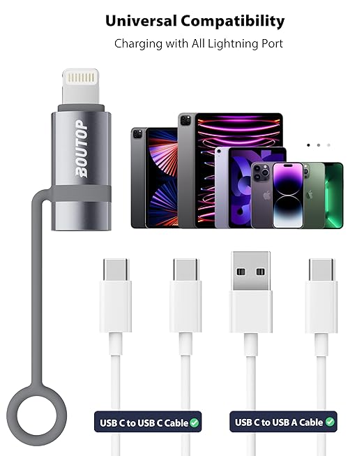 BOUTOP [MFi Certified] USB C to Lightning Adapter, Type C to Lightning Adapter Support 36W PD Fast Charging Compatible with iPhone iPad Gray -3 Pack