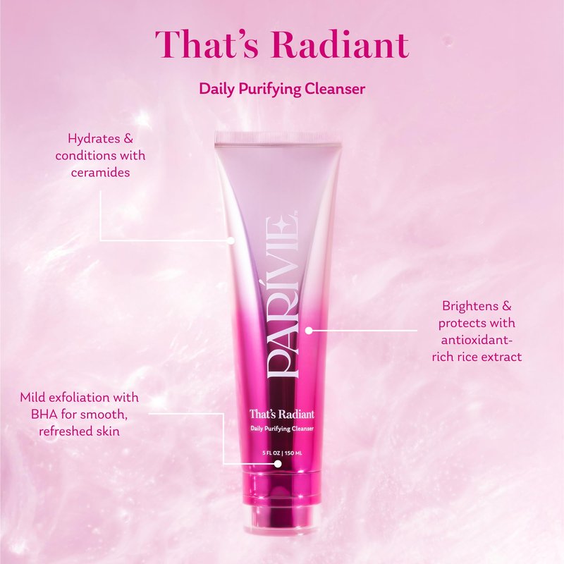Parivie That's Radiant Daily Purifying Cleanser Gel-to-Cream Face Wash with BHA, Ceramides & Rice Extract, Gently Cleanses, Removes Makeup and Impurities, 5 fl oz