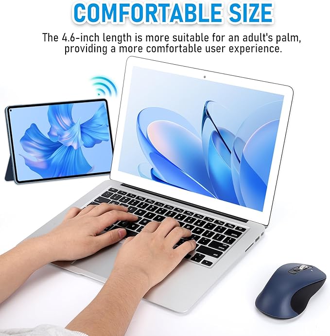 CITLLA Wireless Bluetooth Mouse (USB + BT1 + BT2), Full Size Mouse, 4-Way Scrolling, Multi-Device Silent for Computer, Laptop, iPad, MacBook (Navy Blue)