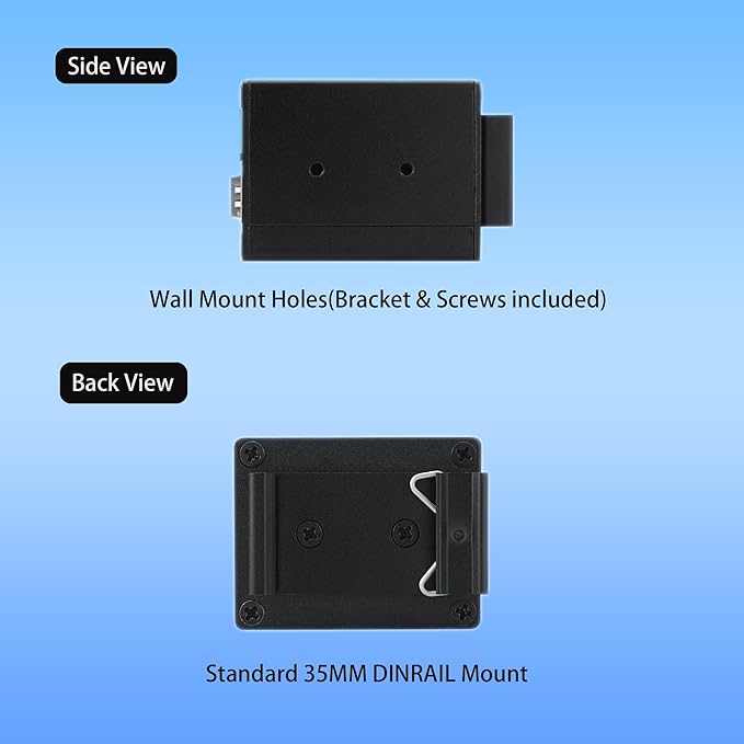 BinleeVision 3 Port Unmanaged Industrial Switch, 2 Gigabit RJ45 + 1 SFP Fiber Port, Fanless Metal Housing, DIN Rail Mount, -40°C to 75°C Wide Temp for IP Camera Network
