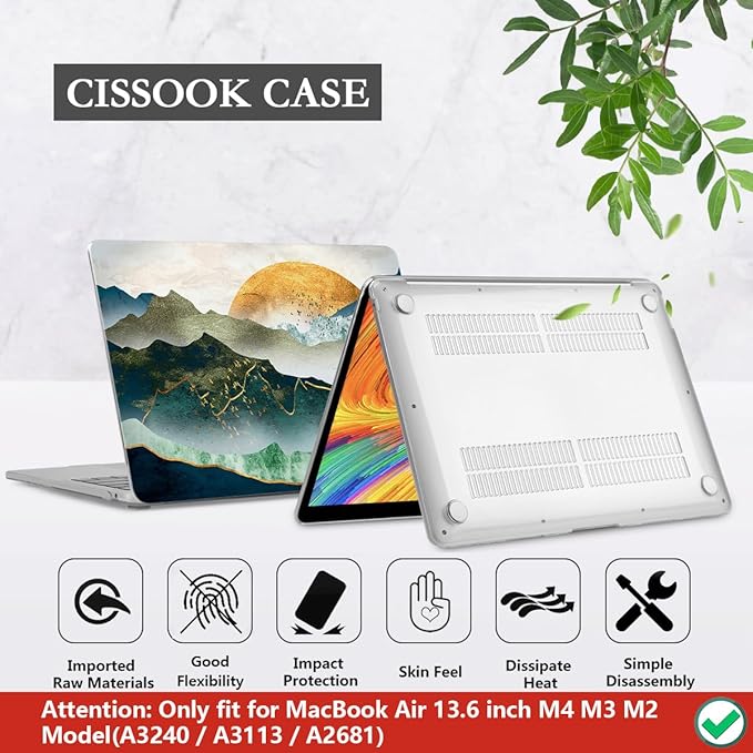 CISSOOK Case for MacBook Air 13.6 inch 2026 2025 2024 2022 Release A3449 A3240 A3113 A2681, Plastic Sunshine Mountain Scenery Cover for MacBook Air 13 M5 M4 M3 M2 Case with Keyboard Cover