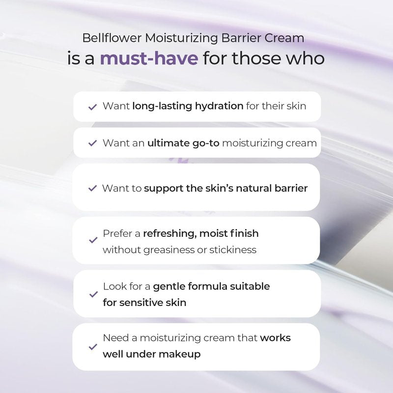 Bellflower Moisturizing Barrier Cream - Daily Face Moisturizer for Dry to Combo Skin | Hydrating Korean Skincare with Ceramides & Panthenol | 2.7 Fl Oz