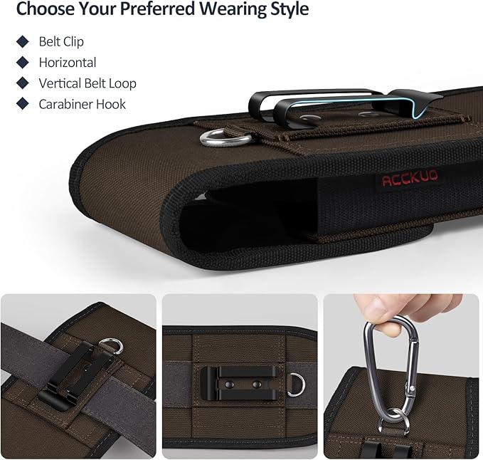 ACCKUO Phone Holster for Belt with Metal Clip and Magnetic Closure Compatible with iPhone 17/16/15/14/13/12 Pro and Non-Pro, Galaxy S26 S25 S24 S23 S22 for Everyday Protection, M-Coffee