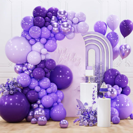 PartyWoo Purple Balloon Arch Kit - 142pcs in Dark Royal & Pastel Purple for Baby Shower & Birthday Decor