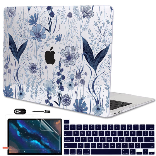 LCMOCICO for MacBook Pro 13 Inch Case 2022 2021 2020 Release A2338 M2 M1 A2251 A2289, Plastic Hard Shell Case for MacBook Pro 13.3 inch with Touch Bar & Touch ID, Navy Blue Wild Flowers