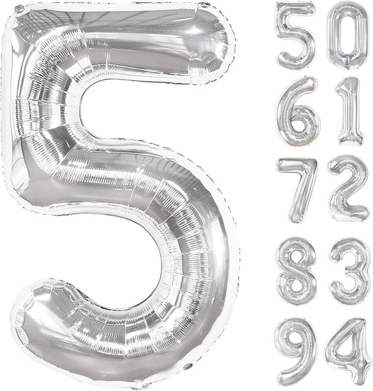 Silver 5 Balloon | 40-Inch Number 5 Balloon for 5th Birthday Decorations & Party Supplies