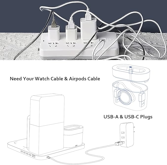 COLSUR Wireless Charging Station, 3 in 1 Charging Station, Alarm Clock with Wireless Charger