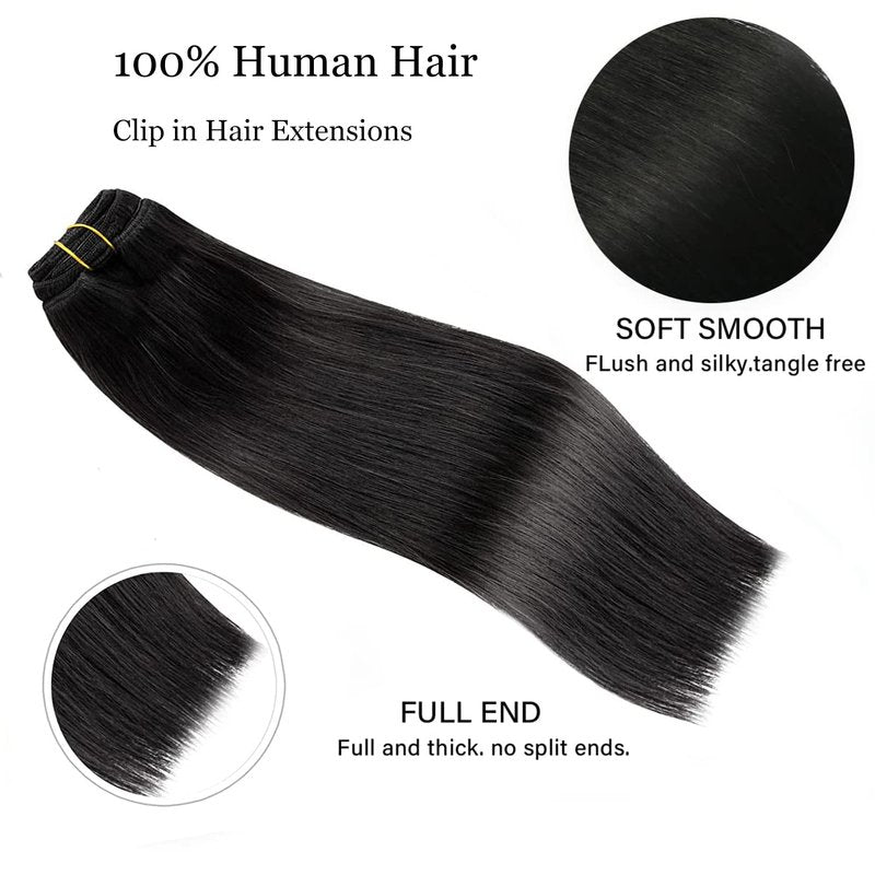 Clip in Hair Extensions Real Human Hair, 120g/set 7pcs, Thick Remy Human Hair Clip in Extensions, Brazilian Straight Human Hair Clip ins for Women (1#, 14inch)