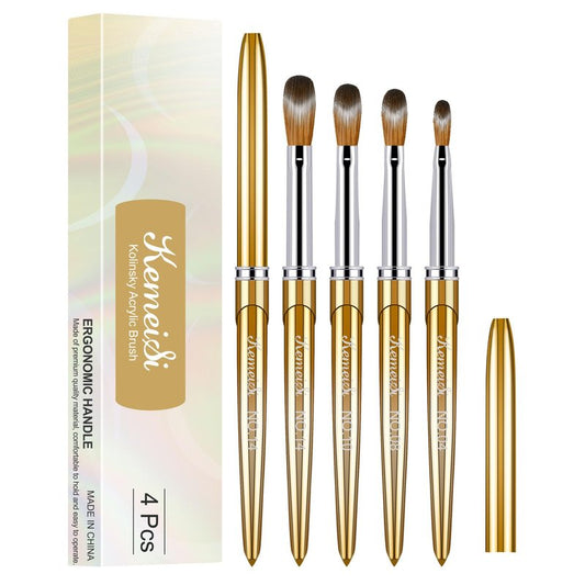 KEMEISI Acrylic Nail Brush Set, Four-Sized Kolinsky Nail Art Brushes, Sturdy Handle Oval Shaped Acrylic Powder Design Tools for Professional Manicury DIY Home