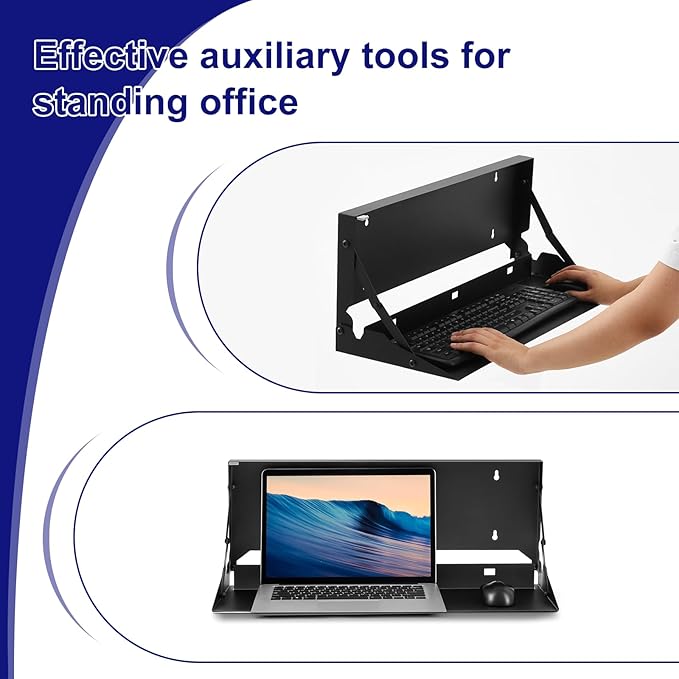 Otoolling 2 Pcs 24 Inch Keyboard Wall Mount Foldable Fits Standard Computer Keyboard Mouse Stand Tray Organizer for Small Offices Apartments, Easy Installation with 4 Screws (Black)