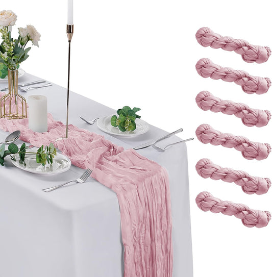 Skiennix Cheesecloth Table Runner - Rustic 9ft Gauze Design for Weddings & Events | Pink 17 x 108 Inch