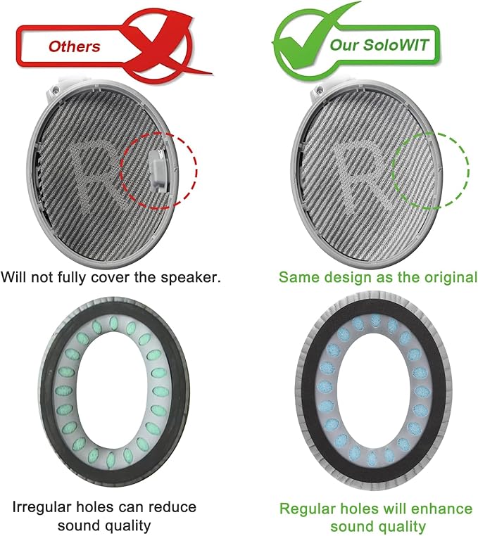 SoloWIT Earpads for Bose QC35/QC35 II Over-Ear Headphones, Softer Leather, Noise Isolation Foam - PL Silver