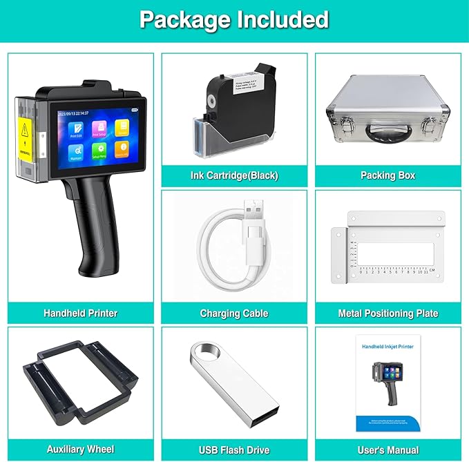 TIKTONER TIJ800P Handheld Inkjet Printer 1 inch Portable Handheld Printer Gun 5 Inch Screen Quick Drying Inkjet Coding Machine for Batch Number/Date/Barcode/QR Code/Logo etc