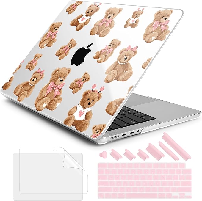 DONGKE Compatible with MacBook Pro 16 Inch Case (2026-2021 Release, M5 M4 M3 M2 M1 Pro/Max Chip), Plastic Hard Shell Cover with Keyboard Cover & Screen Protector for MacBook Pro 16", Cartoon Bears