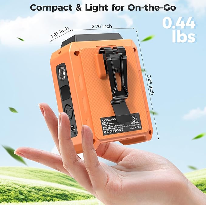 Portable Mini Waist Fan - Rechargeable Clip on Belt Wearable Body Fan, Max 20H Cooling, 5 Speeds 16000RPM Turbo Hands-Free Under-Shirt Neck Fan for Outdoor Jobsite Camping Traveling