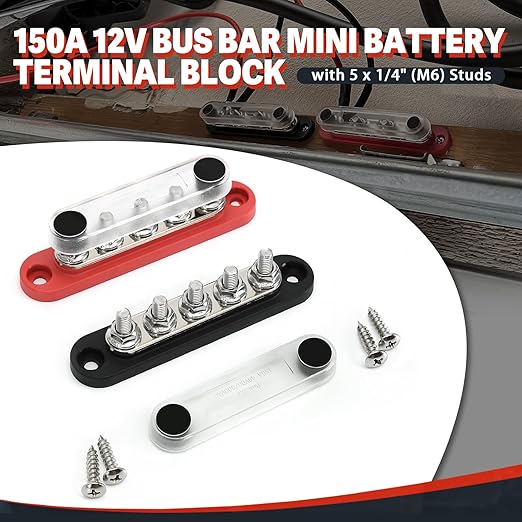 ZJTBLL 150A 12V Power Distribution Block with 5 x 1/4" (M6) Studs Max 150A 48V DC 300V AC for Automotive Car Marine Truck Boat