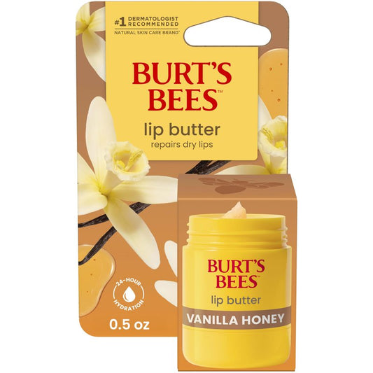 Burt's Bees Vanilla Honey Lip Butter, Repairs Dry Lips, 24 Hour Hydration, Locks in Moisture, Includes Shea and Mango Butters, Antioxidant Rich Vitamin E, Convenient Twist Up Dispenser, 0.5 Oz.