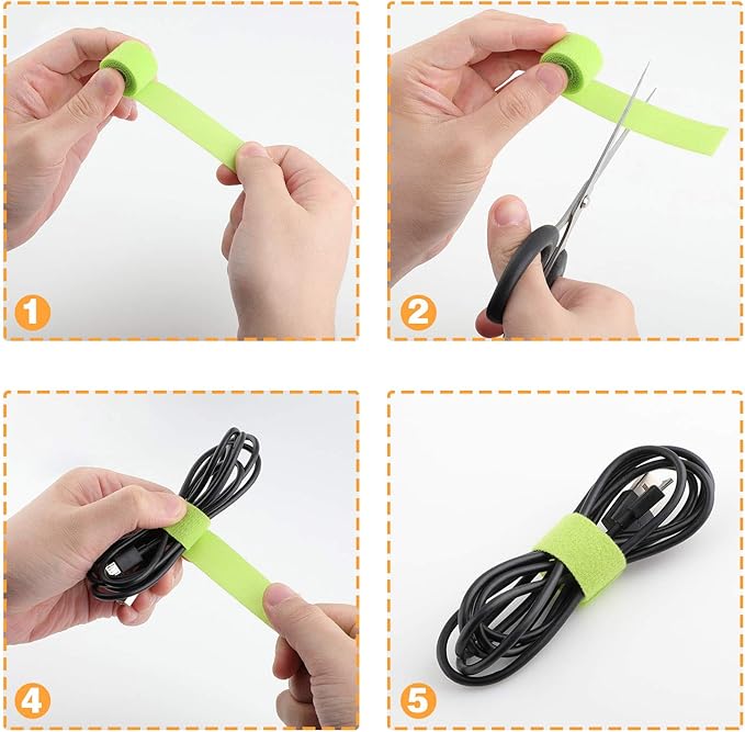 Saisn Reusable Fastening Tape Cable Ties 3/4 Inch Double Side Hook Roll (25 Yard, Green)