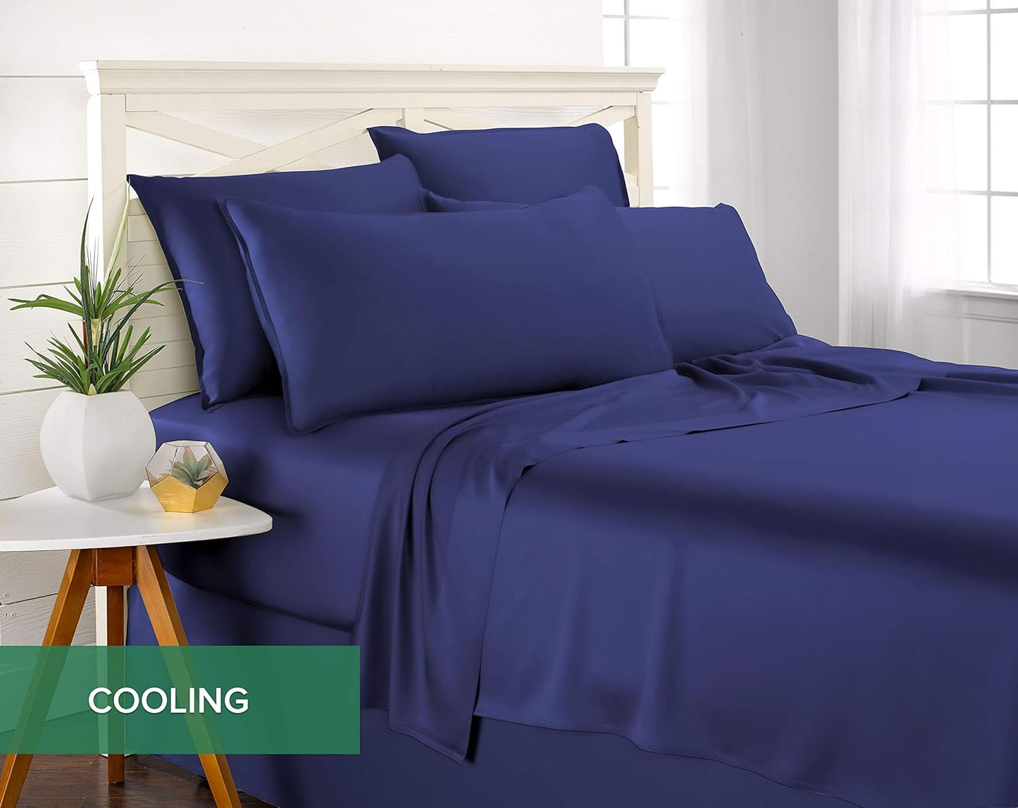 Pure Bamboo Full Bed Sheet Set - 100% Organic Viscose, Luxuriously Soft & Cooling | Cobalt Blue, Double Stitching