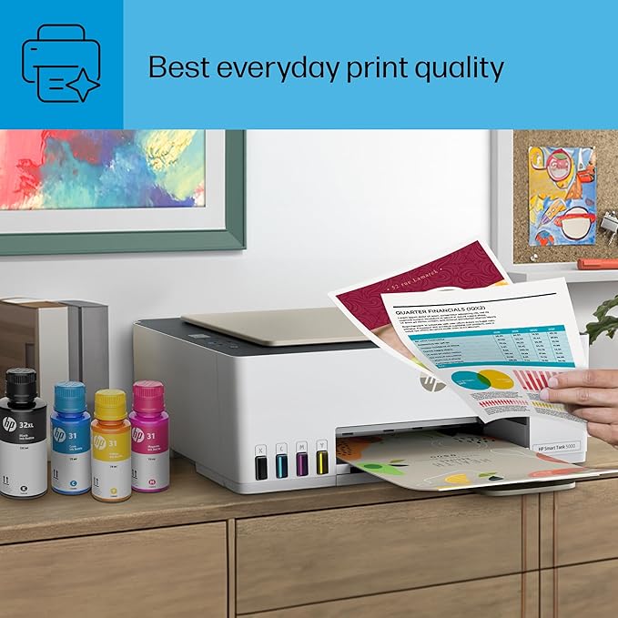 HP Smart Tank 5000 Wireless All-in-One Ink Tank Printer, Scanner, Copier with 2 Years of Ink Included, Best-for-Home, Cartridge-Free, Refillable and AI-Enabled. (5D1B6A)