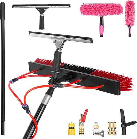35ft Long Reach Solar Panel Cleaning Brush & Squeegee Kit, Aluminum Extendable Water Fed Pole Kit, 22in Wide Brush,Squeegee, Bendable Dusting Brush, Outdoor Window Washing Equipment Tool Kit