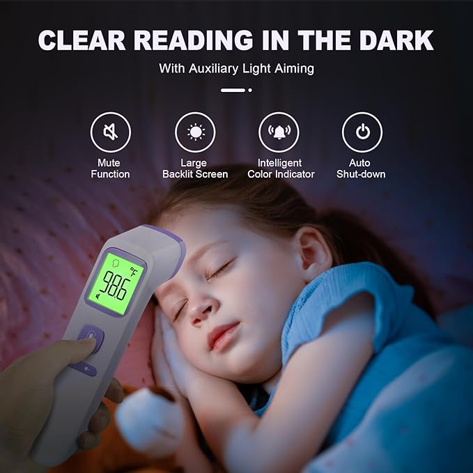 GoodBaby No-Touch Thermometer for Adults and Kids, Digital Health Thermometer with Fever Alarm, 1 Second Result, Accurate & Easy to use, Purple
