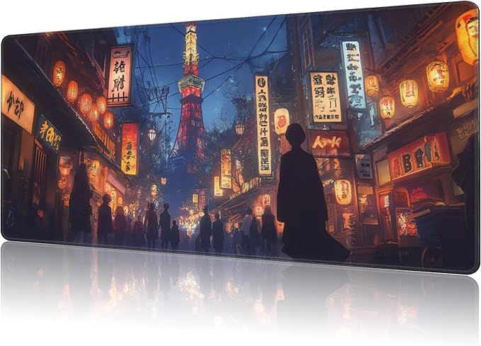 NIYLYNSYN Mouse Pad Large Bustling Street in Tokyo Non-Slip Gaming Desk Mat with Stitched Edge Laptop Keyboard Desk Pad for Work Home Gaming (35.4 x 15.7 Inches)