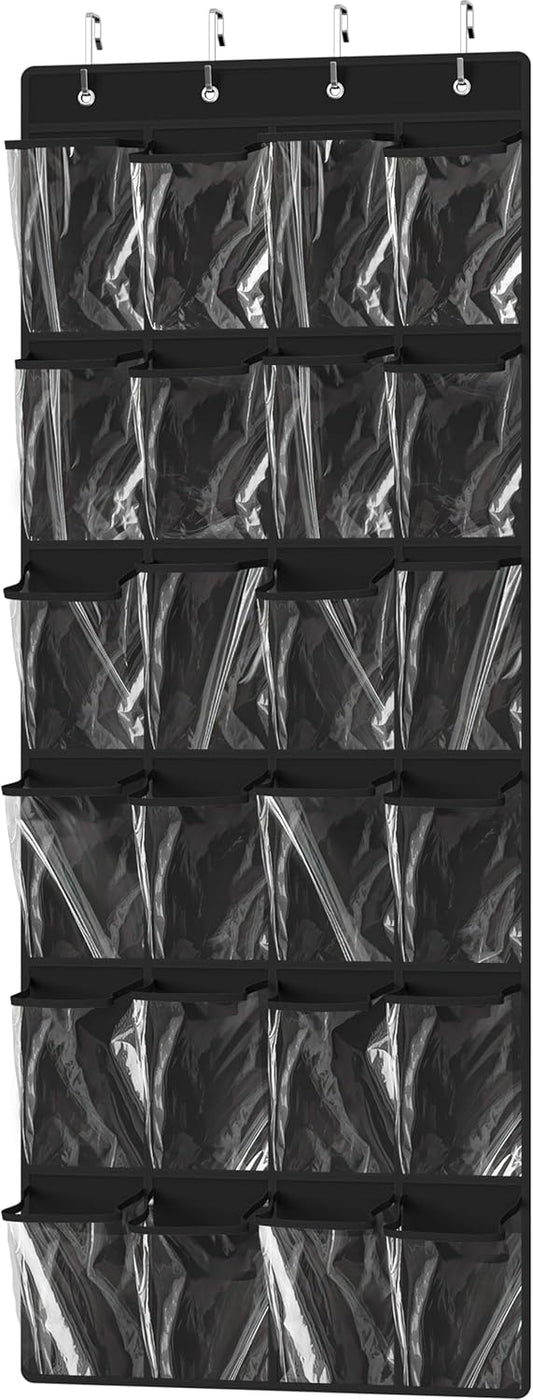 Simple Houseware Over The Door Shoe Organizer - 24 Large Clear Pockets, Black (56" x 22.5")