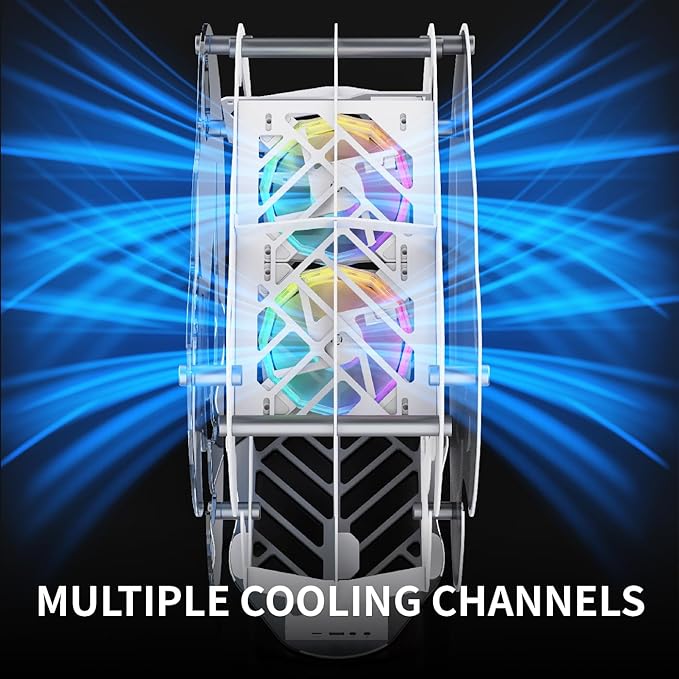 MegaPC Upgraded Open-Frame Mid-Tower Micro-ATX/Mini-ITX Gaming PC Case, Tempered Glass Side Panel, Pre-Installed ARGB PWM Fan, with USB3.0, Type-C, 240mm Radiator Support (Upgrade White)