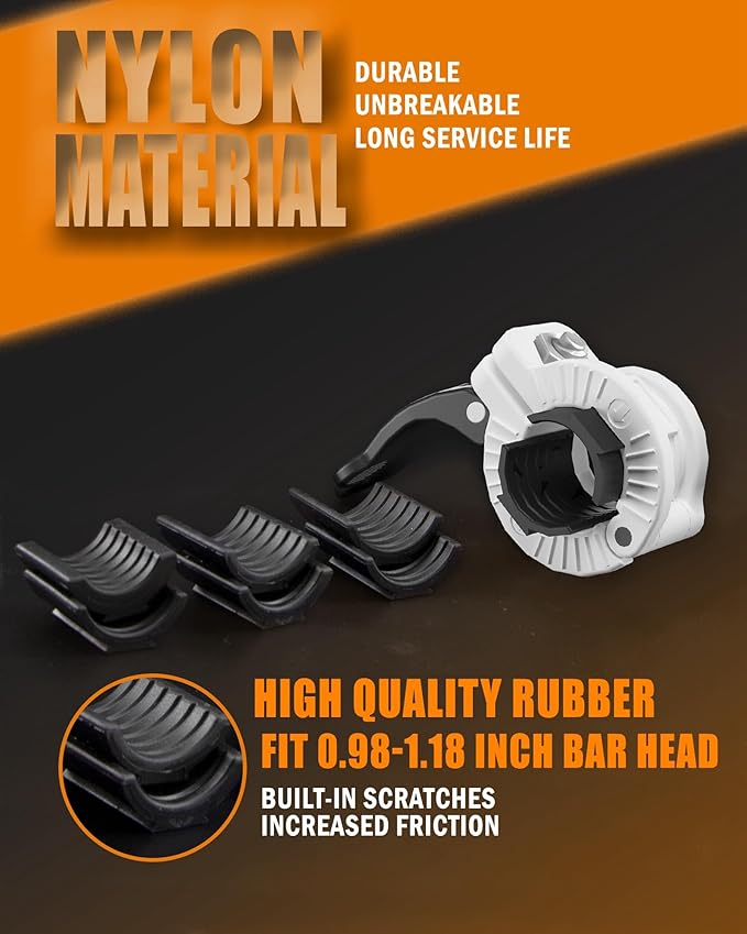 MAXRICH Barbell Clamp 1 inch Multiple Sizes & Adjustable Weight Clips for Barbell Quick Release Barbell Clips|Barbell Collar Bar Locks for Weight Lifting (White)