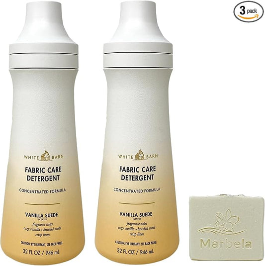 Bath & Body Works Vanilla Suede 2 Pack Fabric Care Detergent Gift Set with a Natural Oats Bar Soap