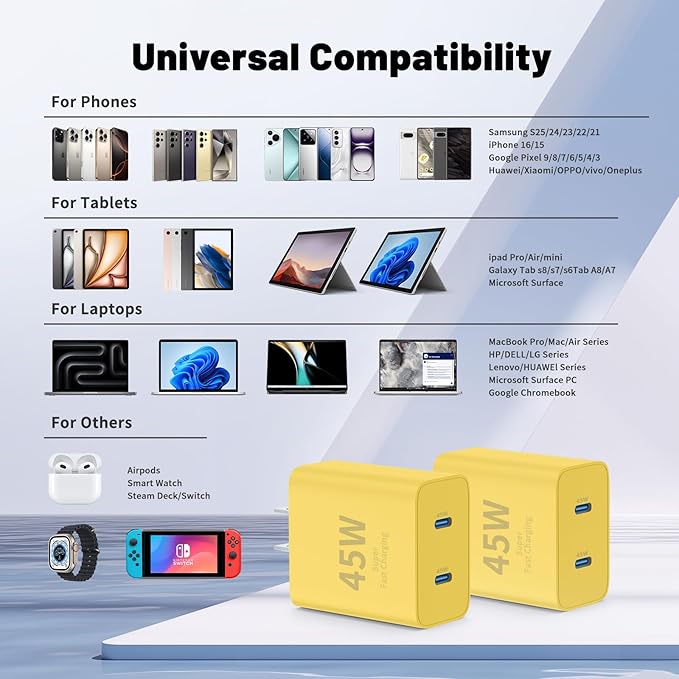 QZIIW iPhone 16 15 Pro Max Charger Fast Charging,45W Dual Port USB C Fast Charger Block [2-Pack] & Extra Long 60W 3/6/10/10FT USB C Cable - PD Quick Adapter 3.0 for iPhone 16 15/16 15Pro/16 15 Plus.