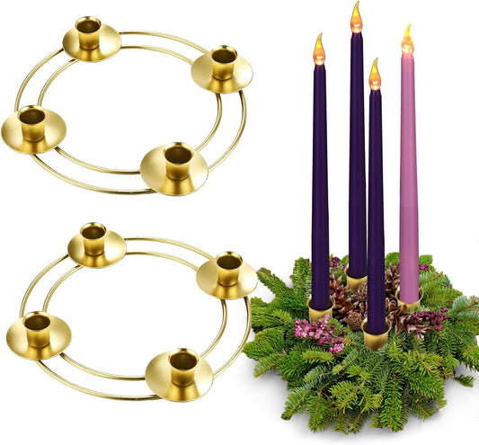 Sliner Christmas Advent Wreath Ring - Metal Candle Holder for Festive Table Decor | 2 Pcs Set